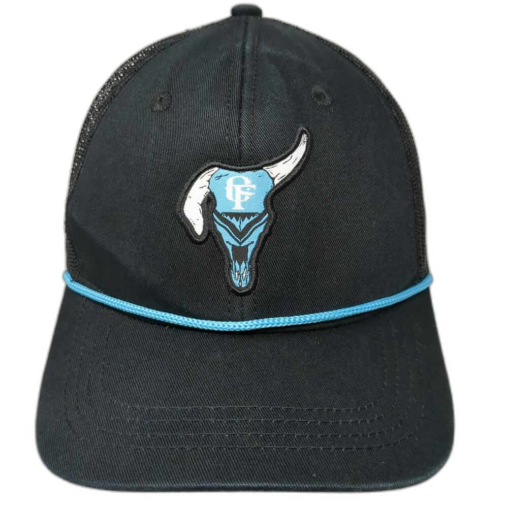 Cowboy Fresh Trucker Hat Black One Size Steer Skull CF Logo Mesh Snapback Rope